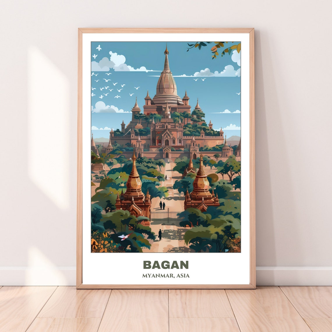 Bagan Myanmar Grand Temple Complex Garden Pathway Birds Poster - Image 4