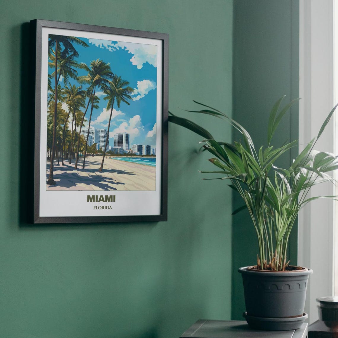 Miami Beach Palm Trees High Rise Hotels Turquoise Sea Poster - Image 5