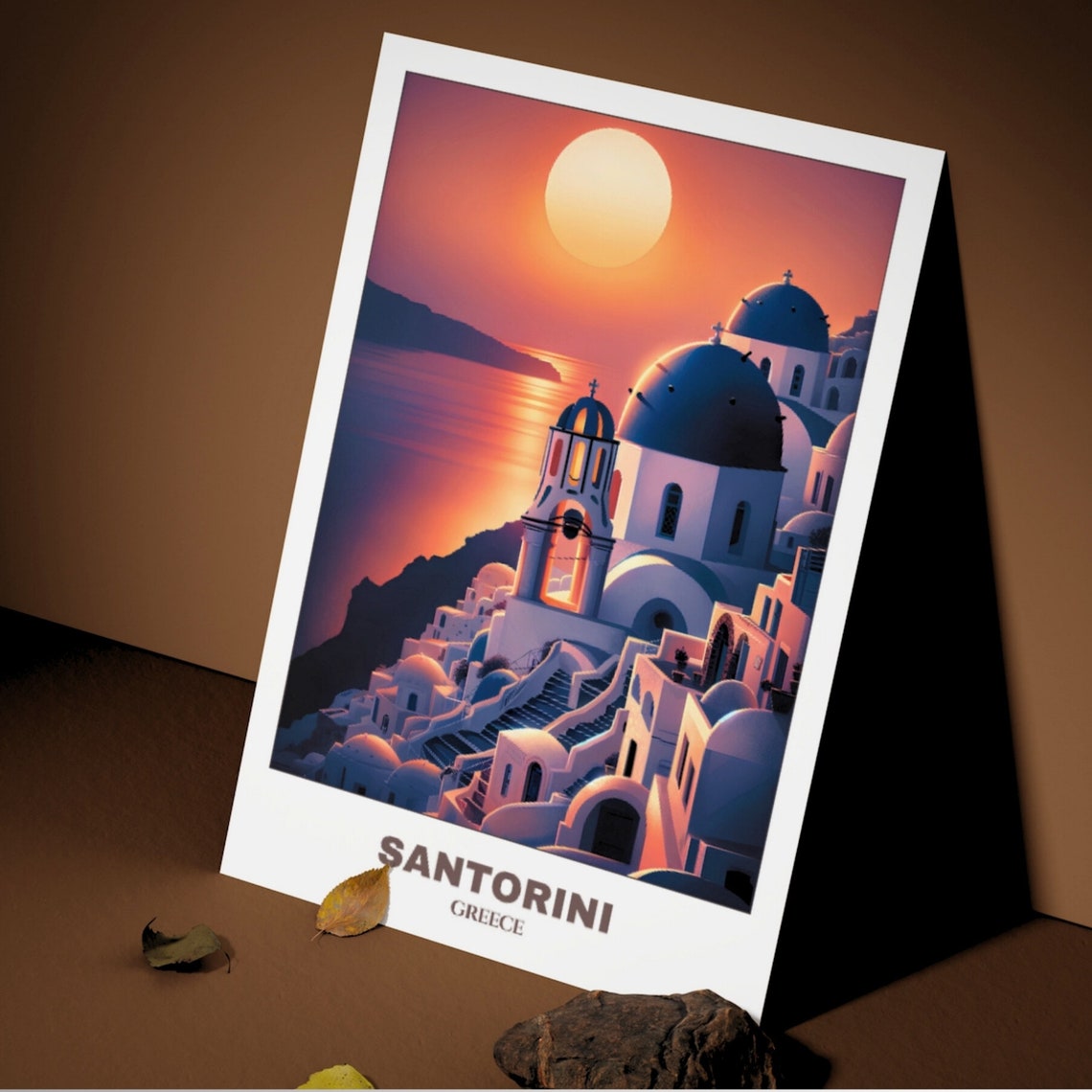 Santorini Greece Sunset Over Blue Domed Churches Sea View Poster - Image 2