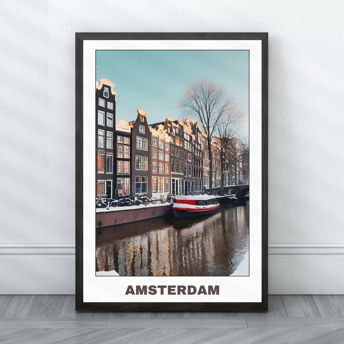 Amsterdam City Print Netherlands Travel Poster Cityscape Painting Print Wall Art Travel Art Home Decor Holland Travel Poster