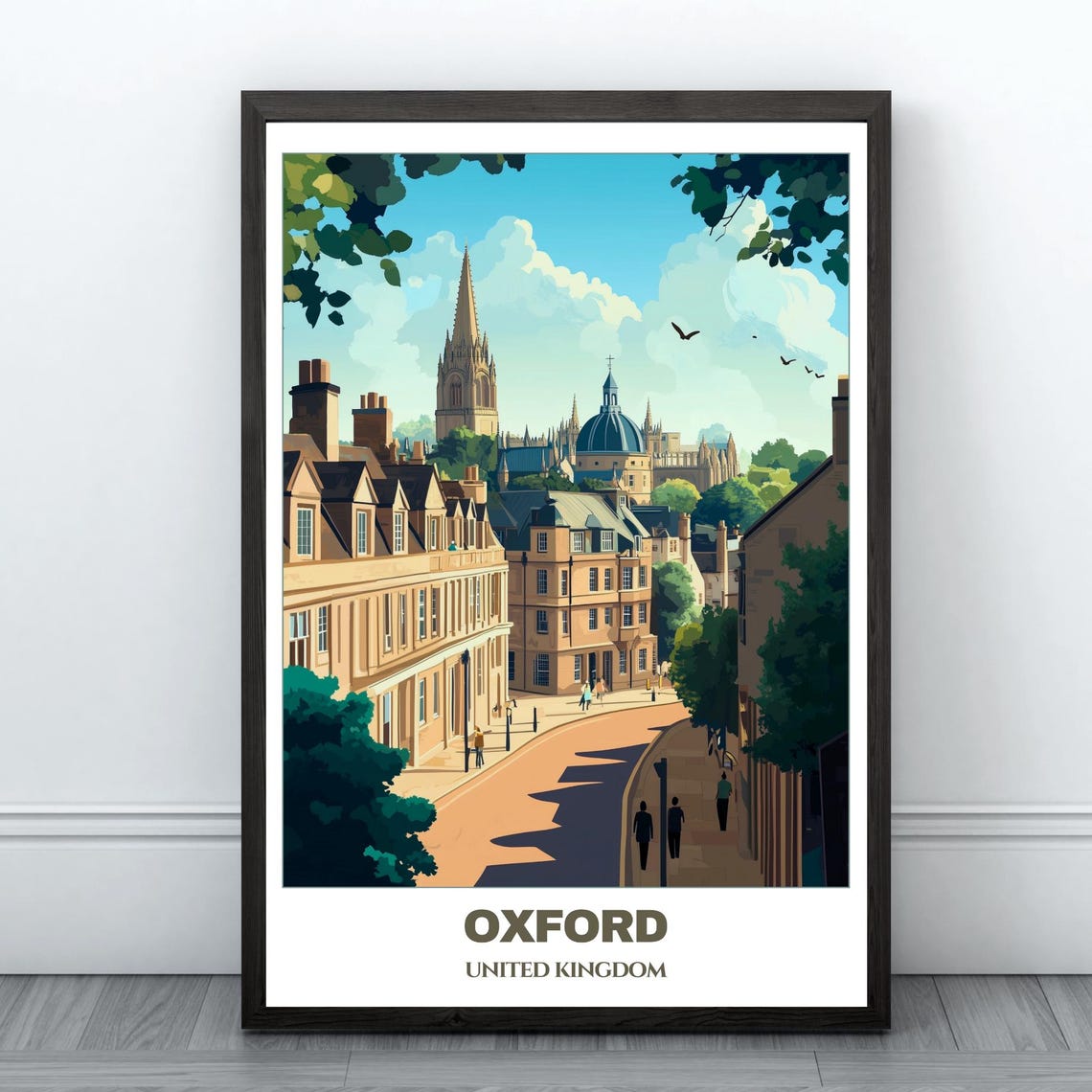 Oxford Travel Poster United Kingdom Travel Poster Citycape Painting Wall Art Oxford Home Decor Oxford Trip Print