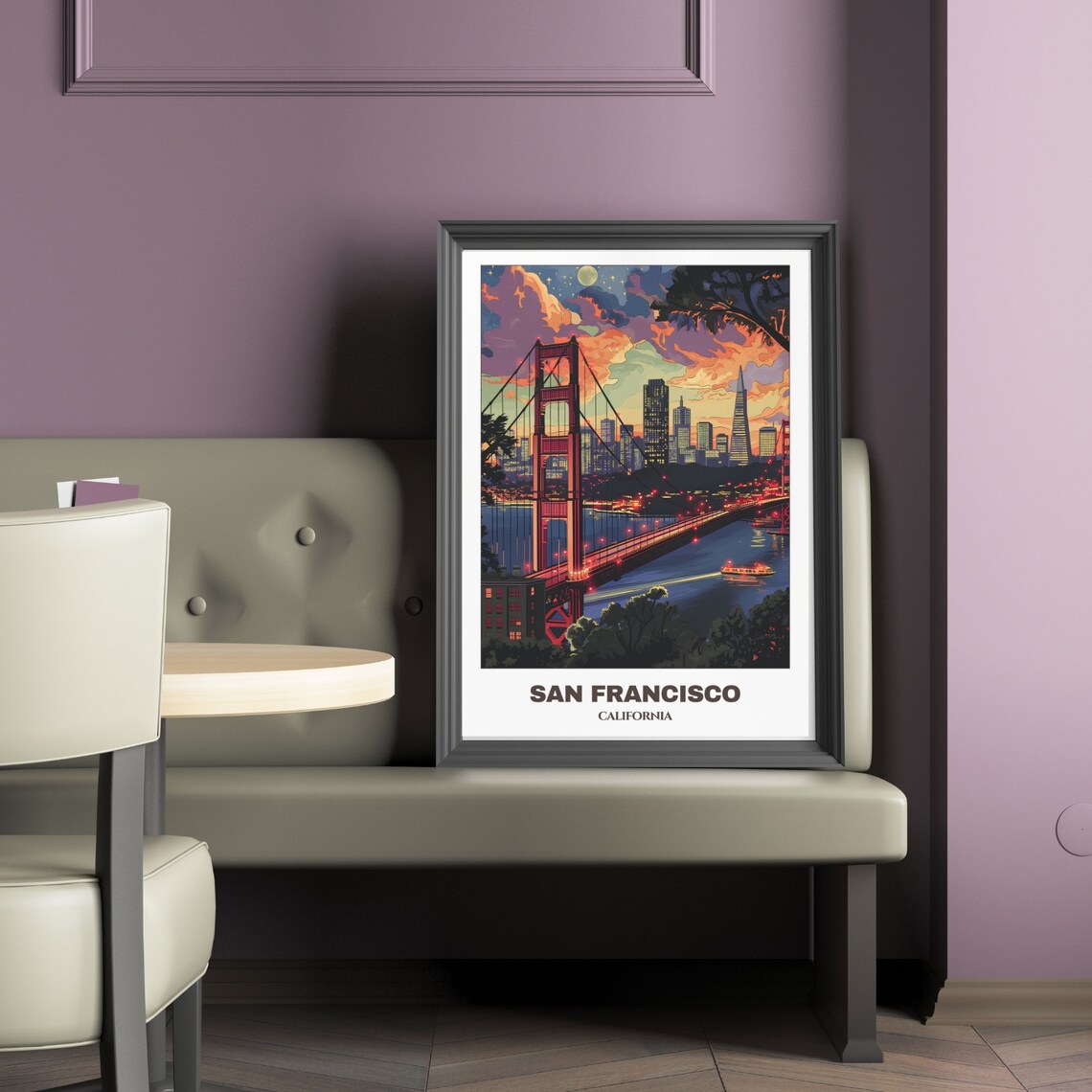 San Francisco Golden Gate Bridge Night Skyline Travel Poster - Image 2