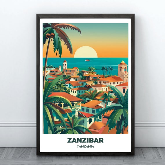 Zanzibar City Travel Poster Tanzania Travel Poster Zanzibar Painting Print Wall Art Tanzania Home Decor Stone Town