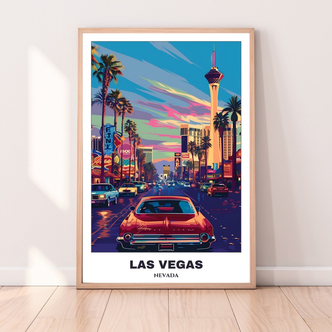 Las Vegas Downtown Street Classic Cars Neon Signs Travel Poster - Image 4