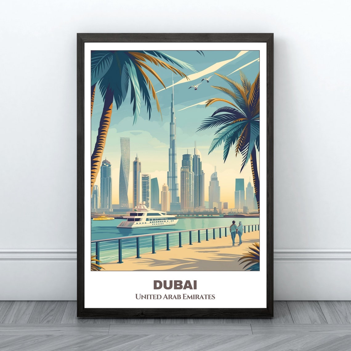 Dubai Travel Poster United Arab Emirates Travel Poster Cityscape Painting Print Wall Art Travel Room Decor Dubai Trip