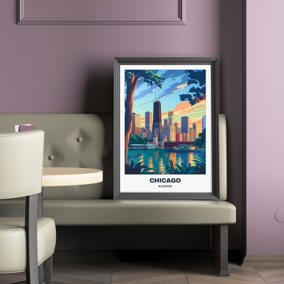 Chicago Illinois Lakefront Skyline Trees Quiet Sunset Calm Poster - Image 2