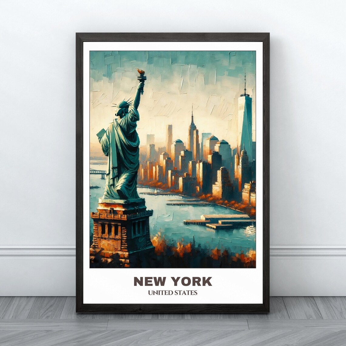 New York City Statue of Liberty Manhattan Skyline Oil Poster