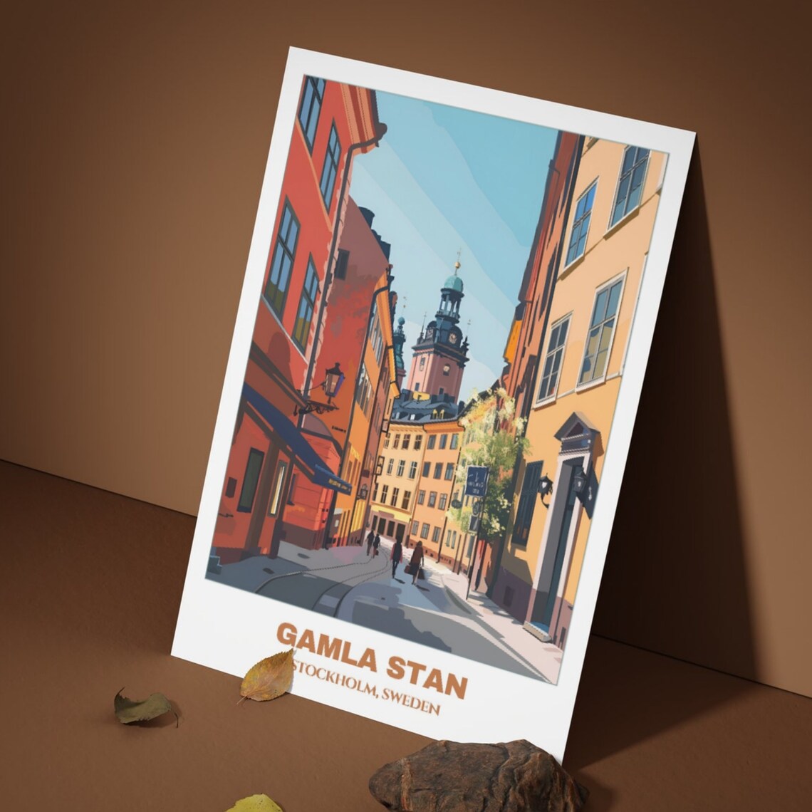 Gamla Stan Stockholm Narrow Cobblestone Street Church Tower Poster - Image 3