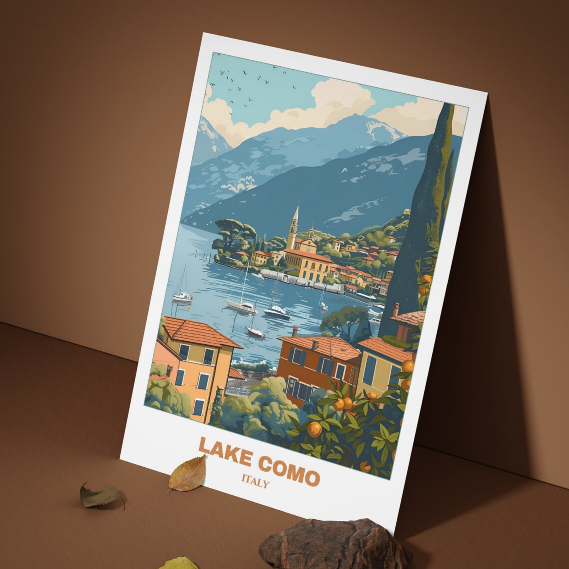 Scenic Lake Como Italy Harbor Sailboats Church Spire Travel Poster - Image 4