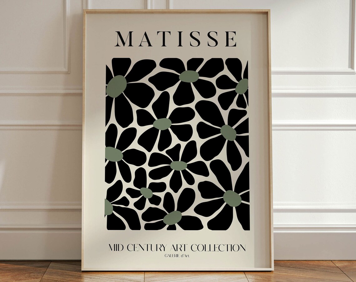 Matisse Mid Century Black Daisy Flower Pattern Exhibition Poster