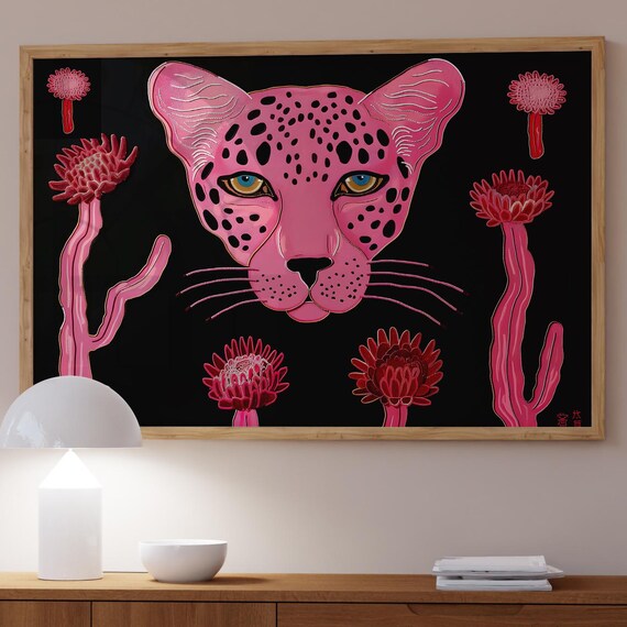 Hot Pink Leopard Print Funky Maximalist Animal Art