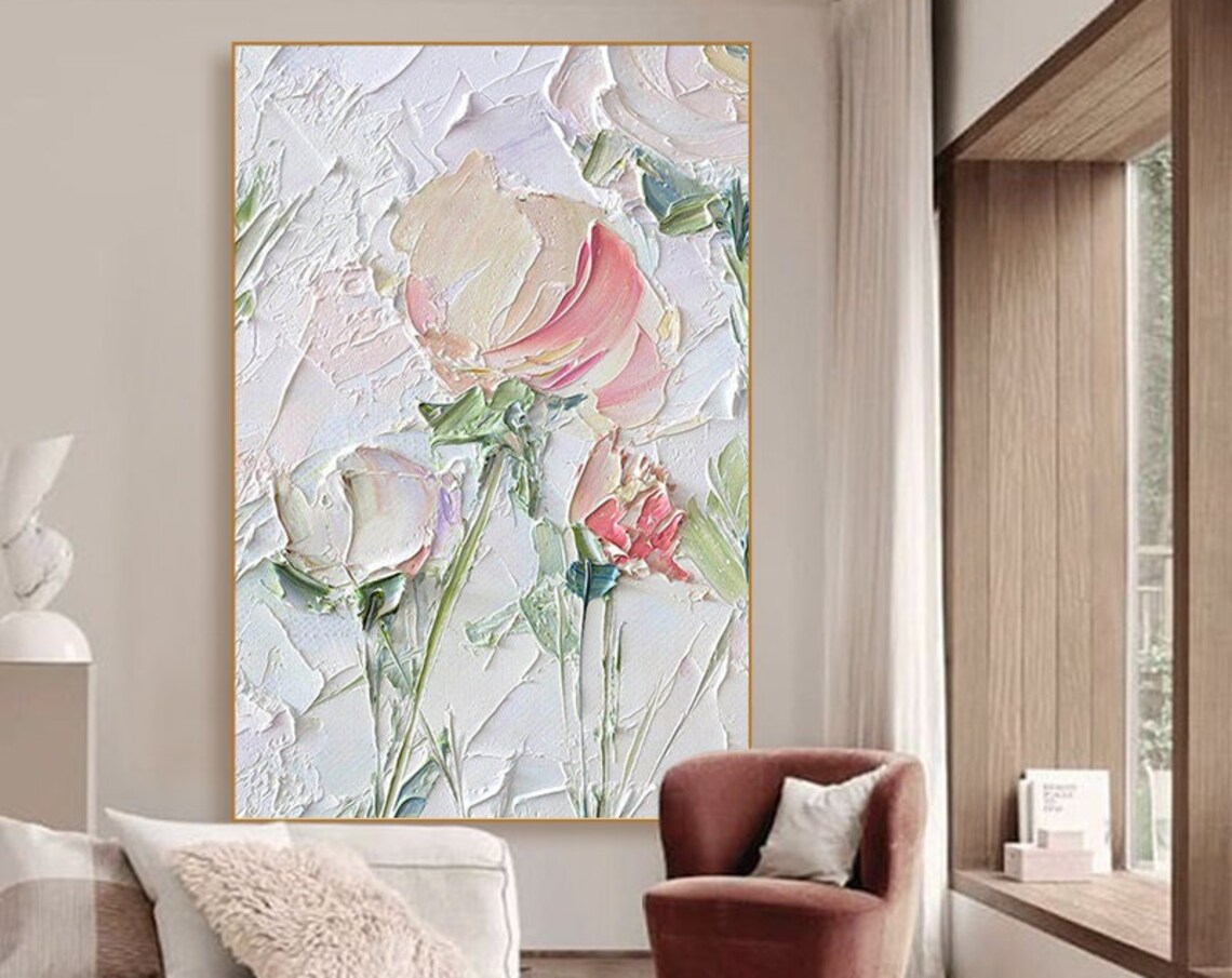 Abstract Pink Rose Flower Oil Painting Art Print