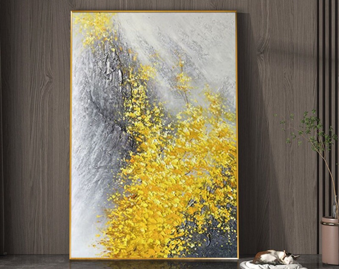 Yellow Abstract Flower Oil Painting Abstract White Black Mountain Landscape Oil Painting On Wall Art Palette Knife Acrylic Painting
