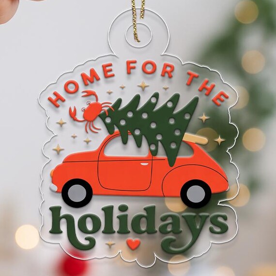 Home For The Holidays Red Car Christmas Tree Crab Ornament Wall Art