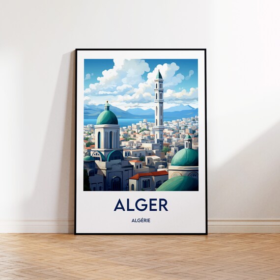 Alger Algeria Vintage Travel Poster With Mosque Minaret Skyline
