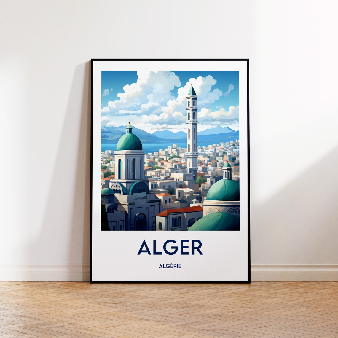 Alger Algeria Vintage Travel Poster With Mosque Minaret Skyline
