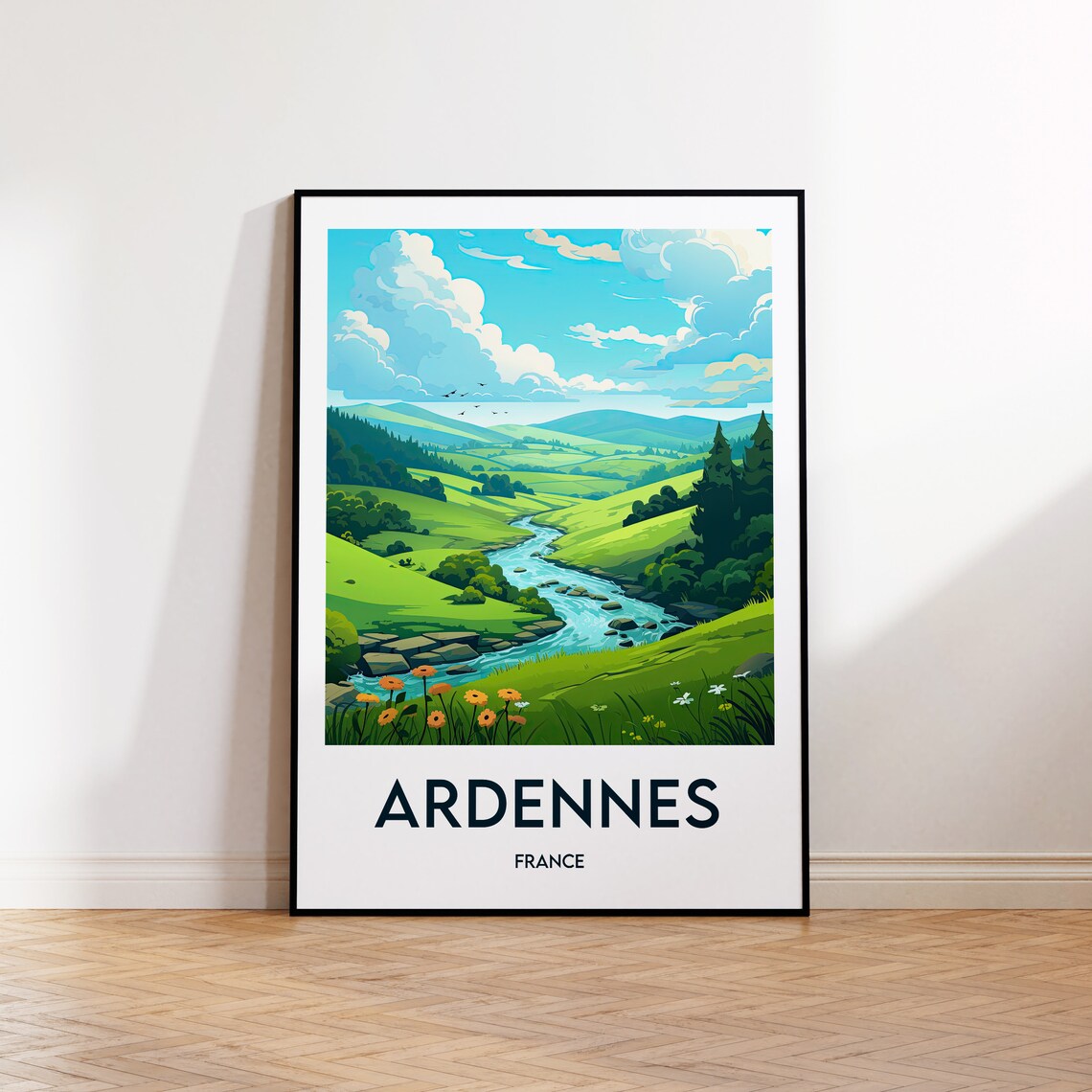 Ardennes France Vintage Travel Poster Green Hills River Valley