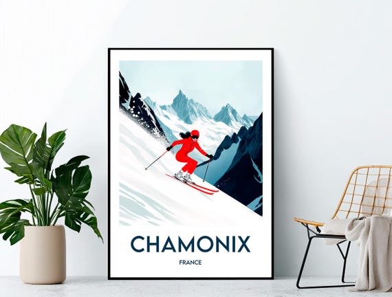 Chamonix Poster Ski Art Print Resort France Gift Vintage Travel