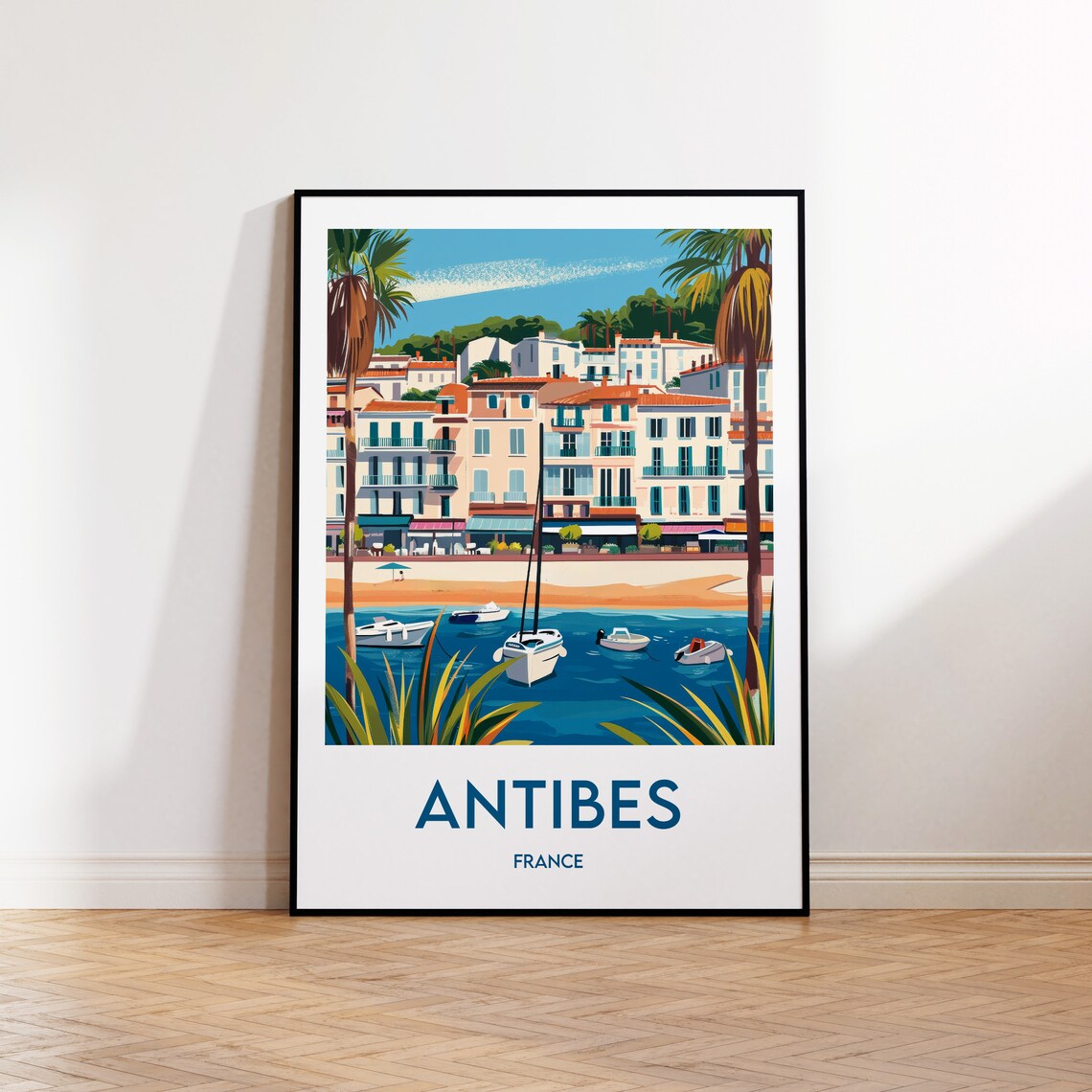 Antibes France Harbor Sailboats Vintage Style Travel Art Poster