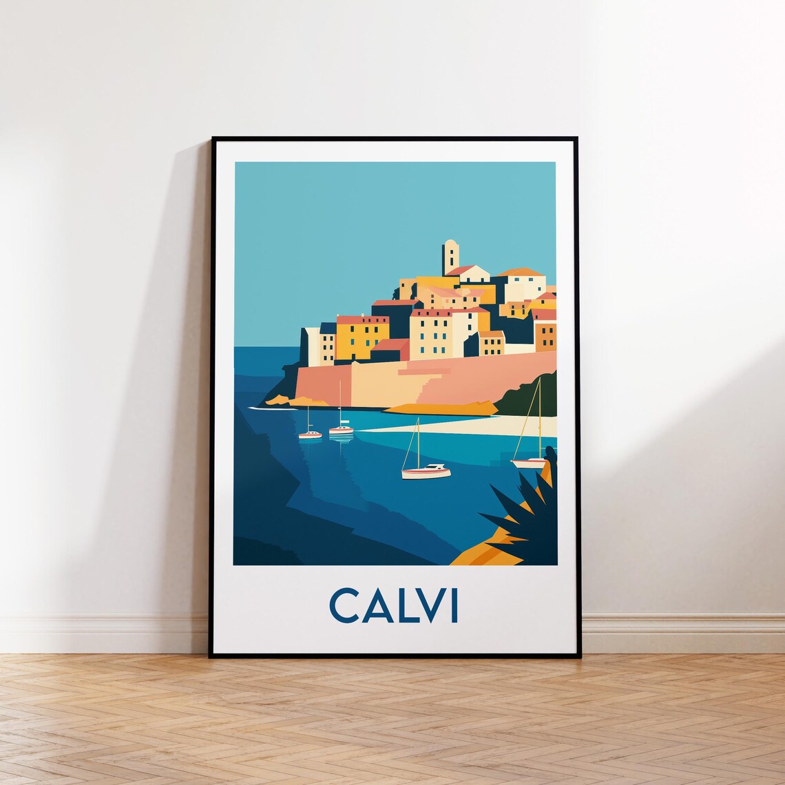 Calvi Corsica Citadel Sailboats Vintage Style Travel Art Poster