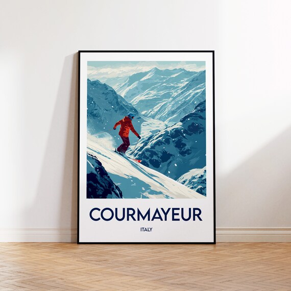 Courmayeur Travel Poster, Ski Resort Italy Art Print