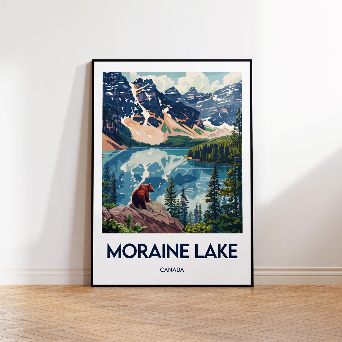 Moraine Lake Canada Turquoise Water Peaks And Bear Travel Art Print