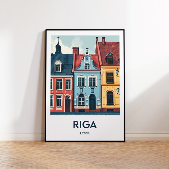 Riga Poster Art Print Latvia Illustration Gift Vintage Travel