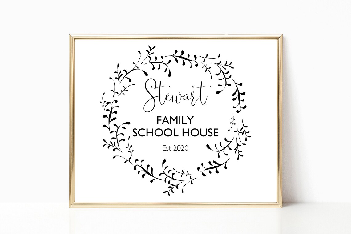 Personalized Family School House Name Wreath Homeschool Decor Wall Art