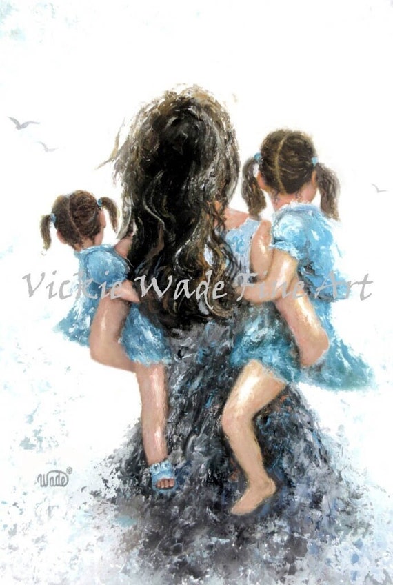 Mother and Daughters Black and White Art Print