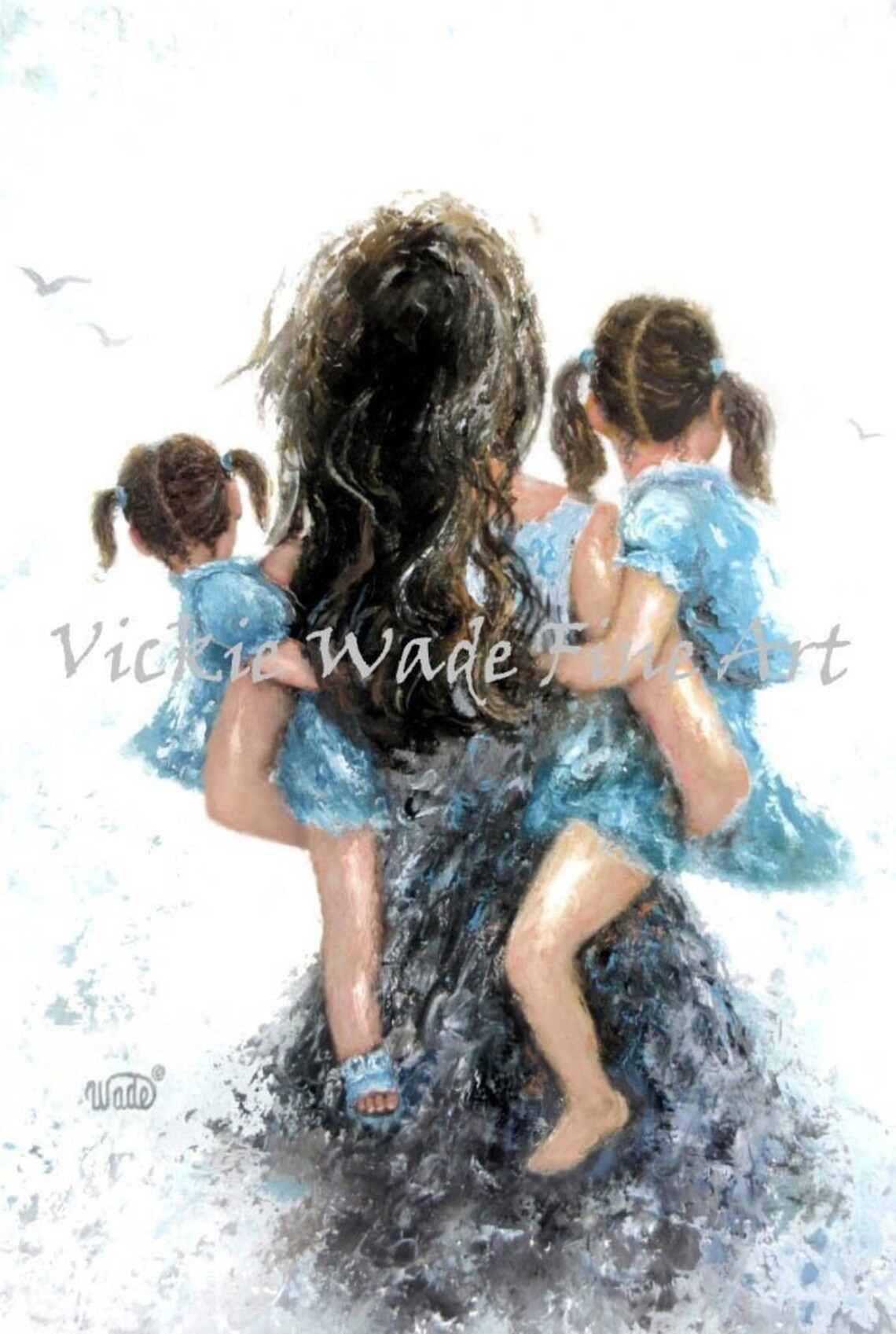 Mother and Daughters Black and White Art Print