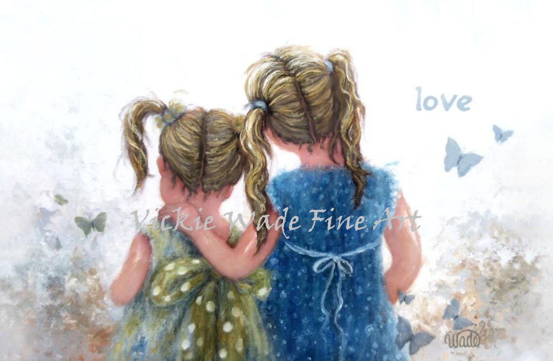 Two Little Girls With Butterflies Under the Word Love Poster
