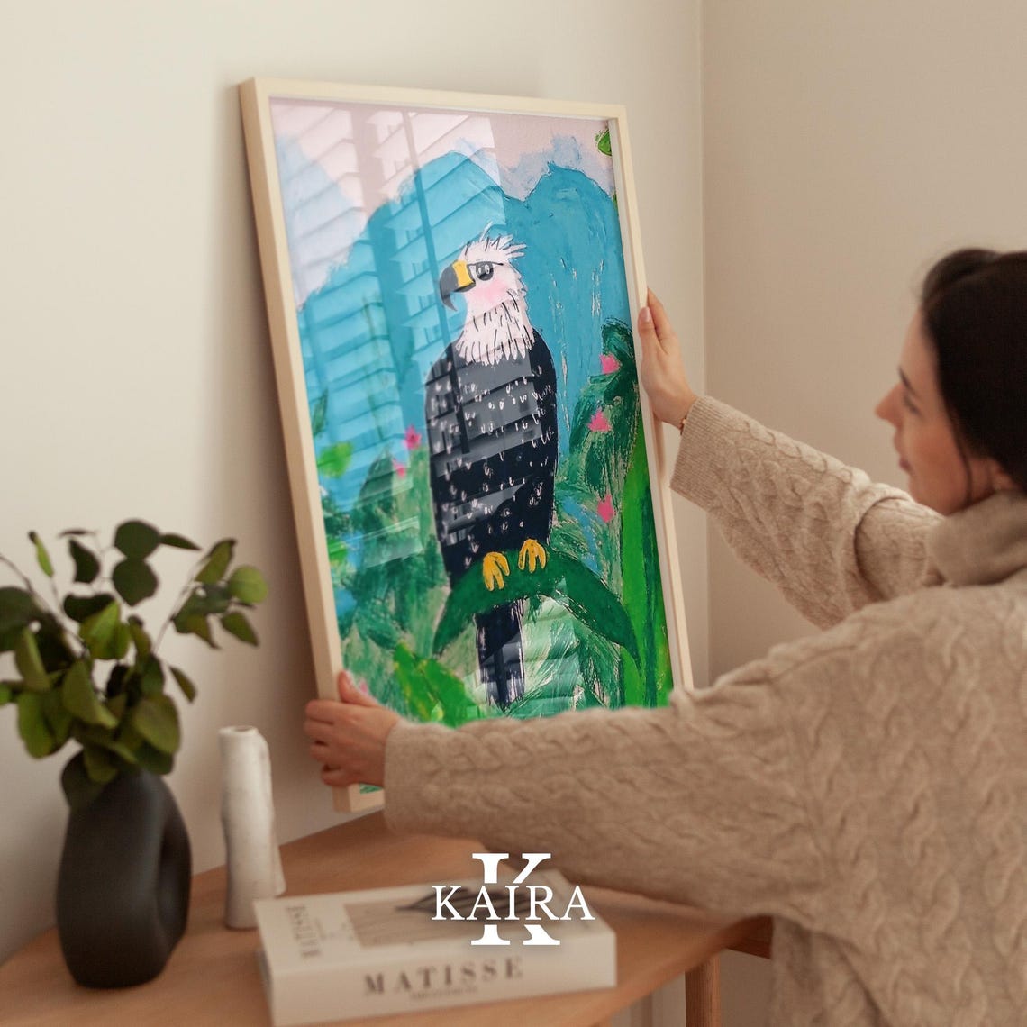 Bald Eagle Perched on a Branch in Misty Blue Mountains Poster - Image 2