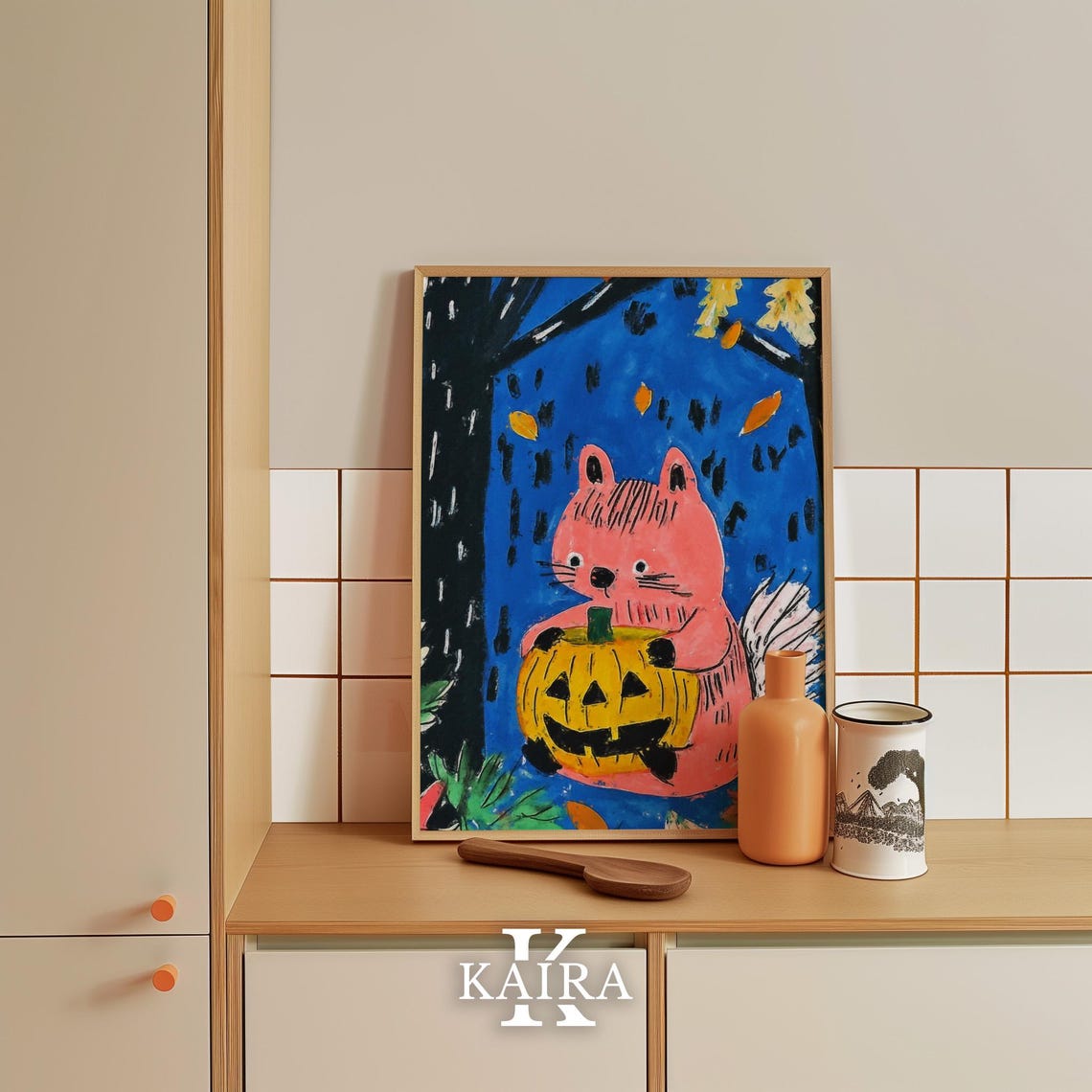 Pink Squirrel Holding A Jack O Lantern On A Halloween Night Poster - Image 4