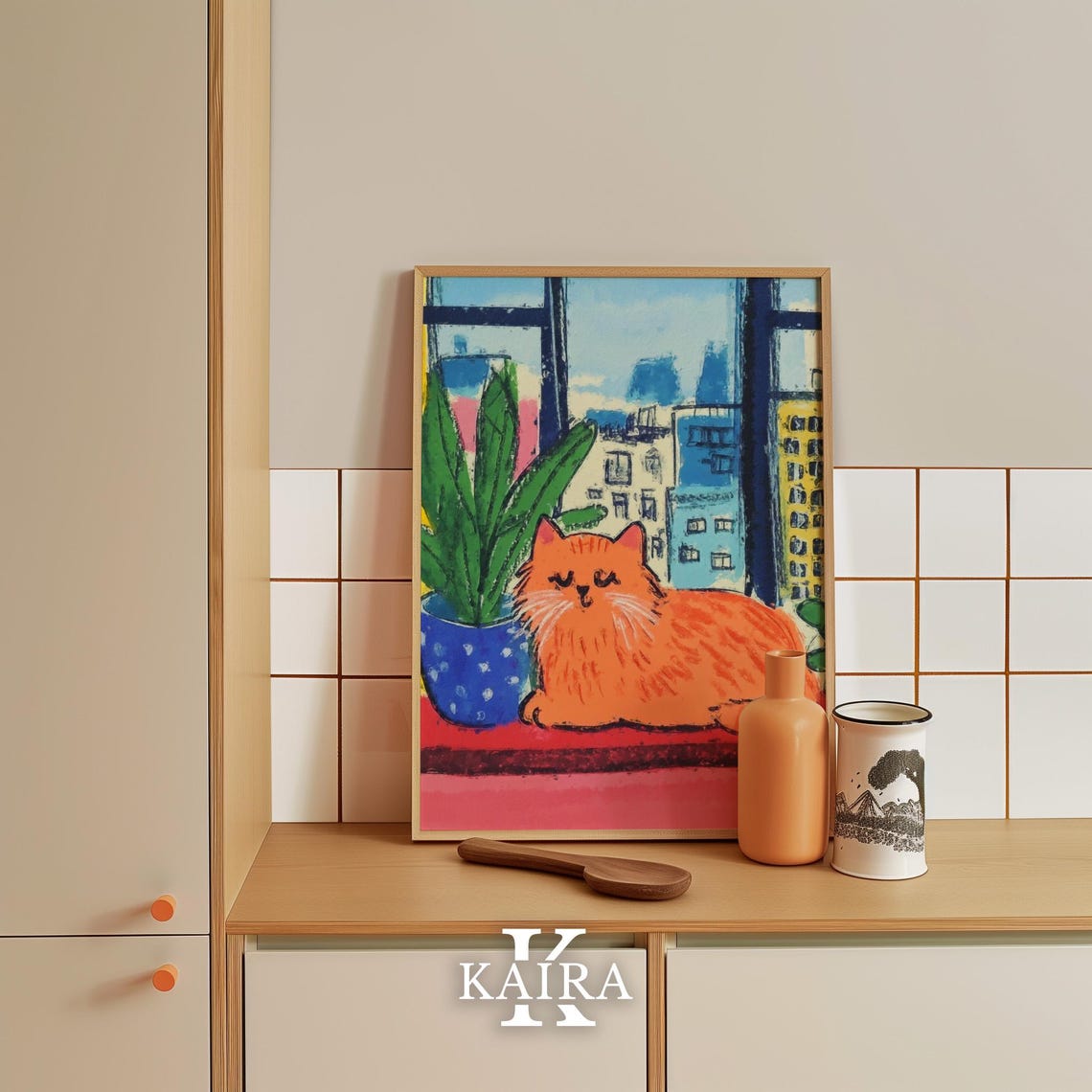 Sleepy Orange Cat Napping on a Bright Sunny City Windowsill Poster - Image 5
