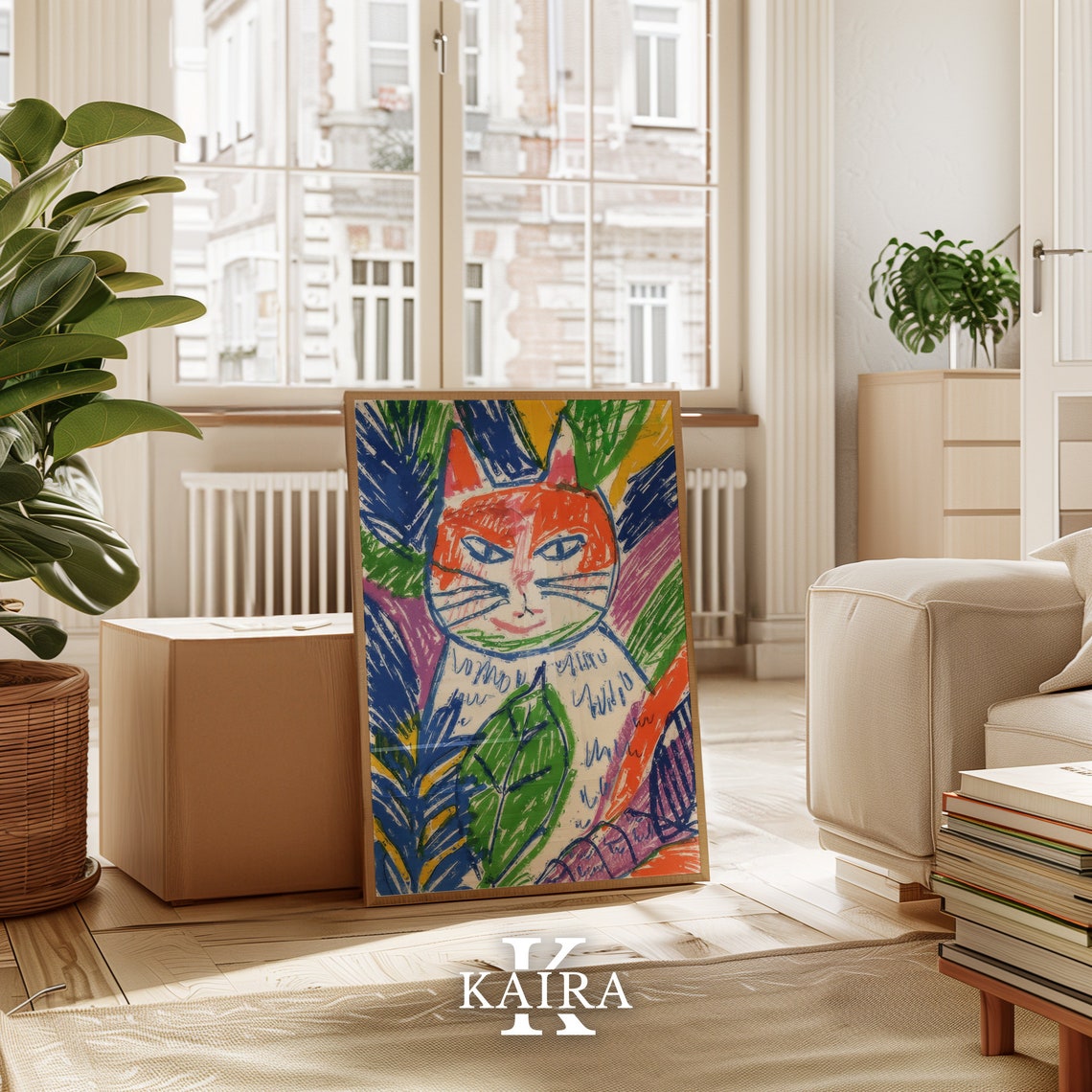 Vibrant Abstract Cat Art Print Colorful Modern Wall Decor Unique Cat Illustration For Cat Moms Bold And Playful Animal Art Poster - Image 2