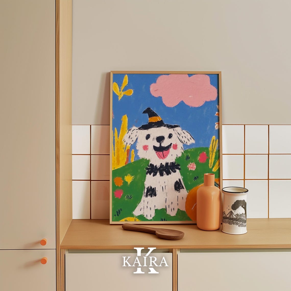 Smiling Puppy in a Witch Hat in a Bright Pumpkin Patch Poster - Image 5