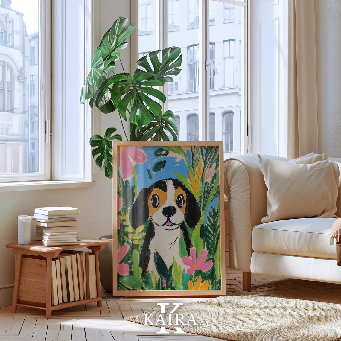 Beagle Puppy Portrait Peeking Through Green Tropical Leaves Poster - Image 4