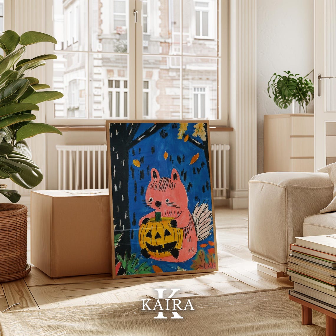 Pink Squirrel Holding A Jack O Lantern On A Halloween Night Poster - Image 3
