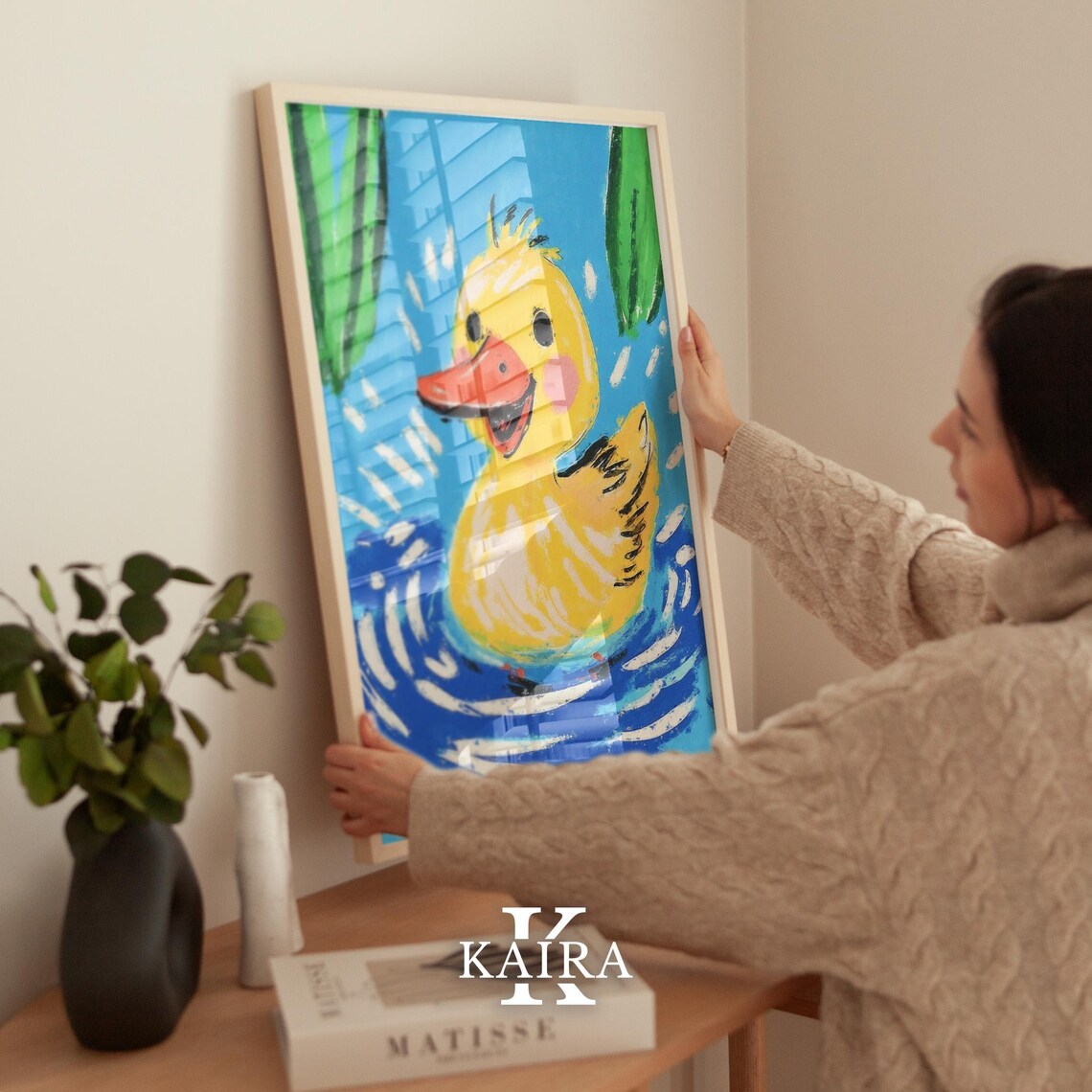 Happy Yellow Duckling Swimming In Blue Water Kids Nursery Poster - Image 2