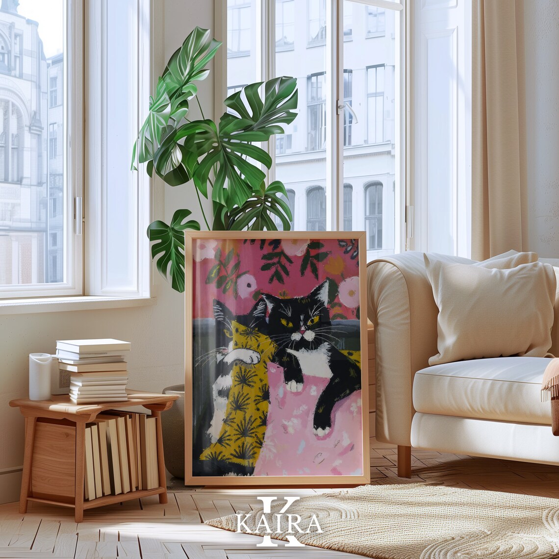 Two Tuxedo Cats In Playful Pillow Fight Fun Whimsical Cat Art Poster - Image 4