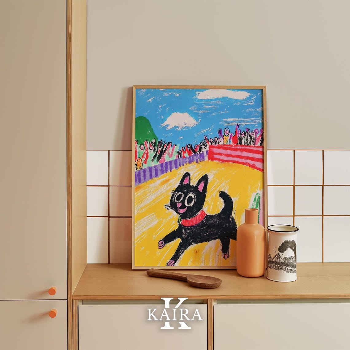 Black Cat Racing Down a Track Before a Cheering Crowd Poster - Image 5
