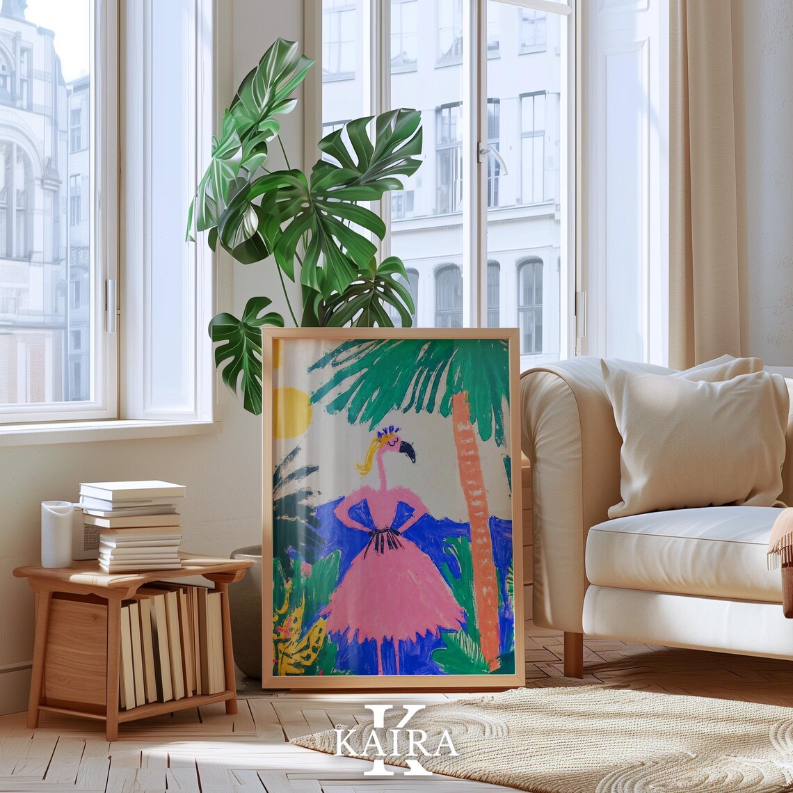 Fancy Flamingo in a Pink Dress Under Tropical Palm Trees Poster - Image 3