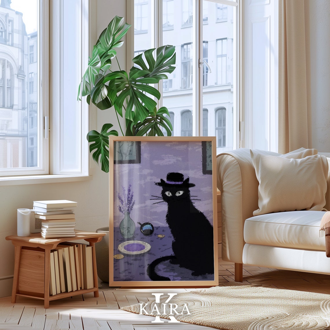 Sleuth Black Cat In Bowler Hat At Tea Table Detective Art Poster - Image 4