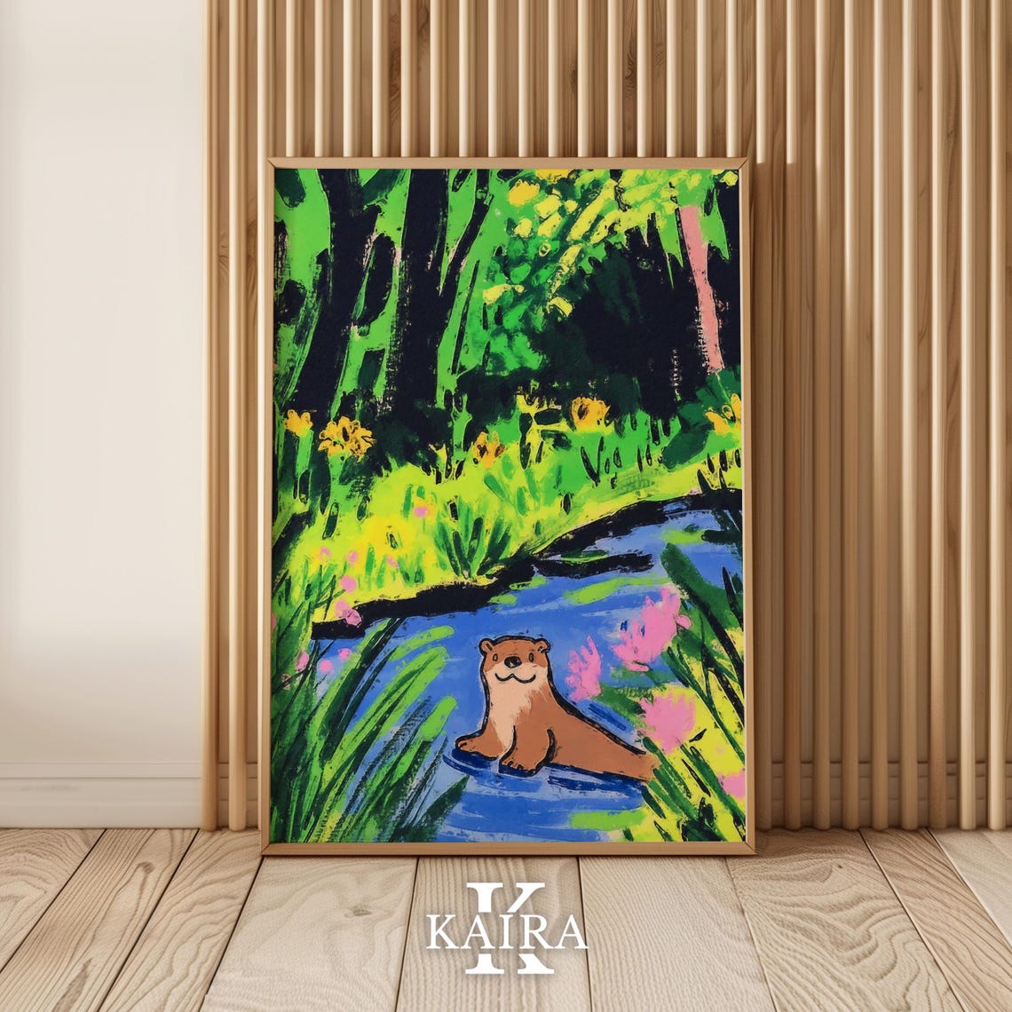 Smiling Otter Floating Peacefully Down a Blue Forest River Poster - Image 5
