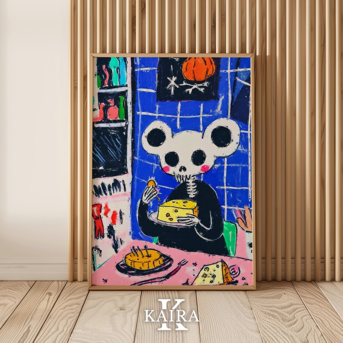 Cute Skeleton Mouse Enjoying Cheese In A Spooky Kitchen At Night Poster - Image 5