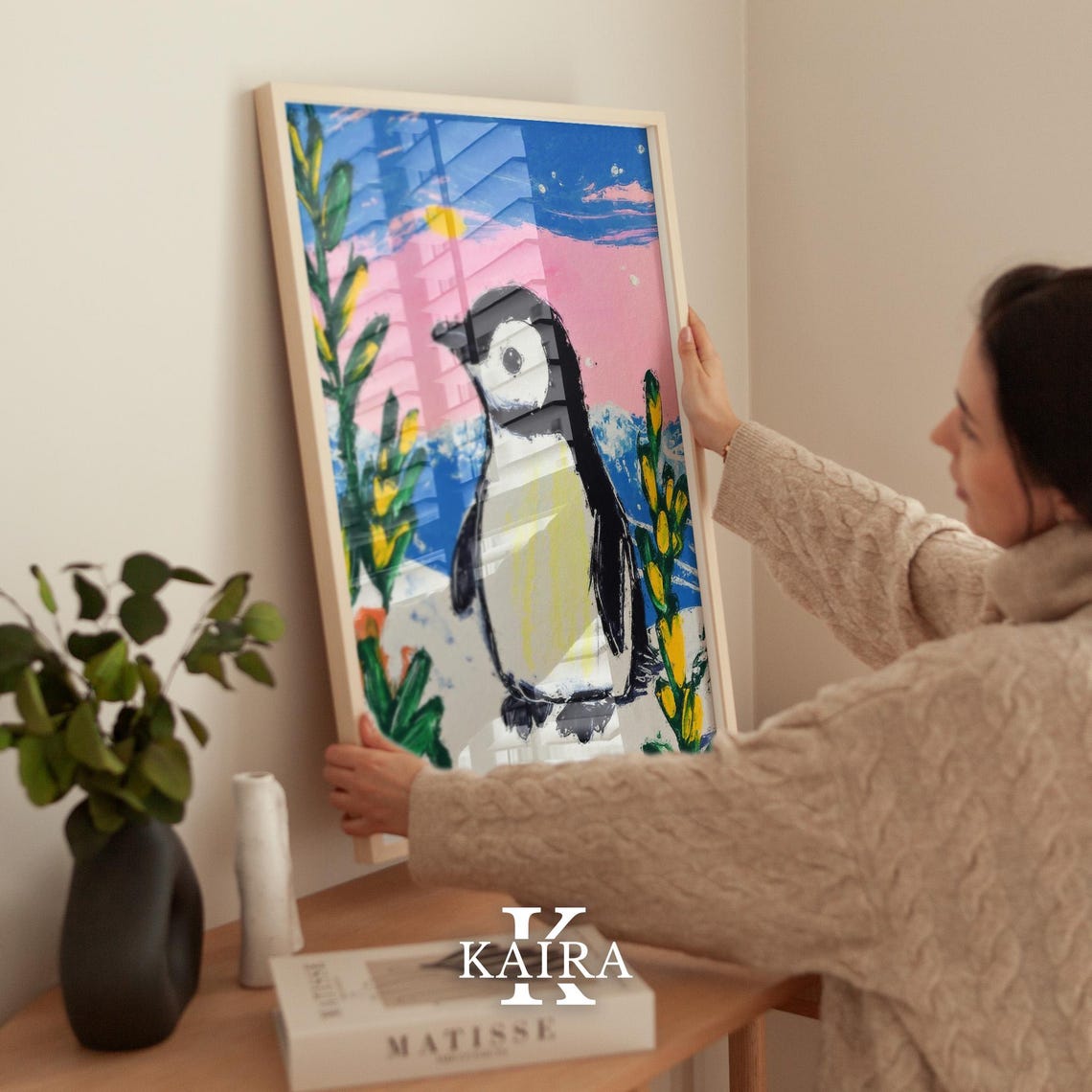 Sweet Penguin Standing in a Pastel Arctic Sunset Landscape Poster - Image 2