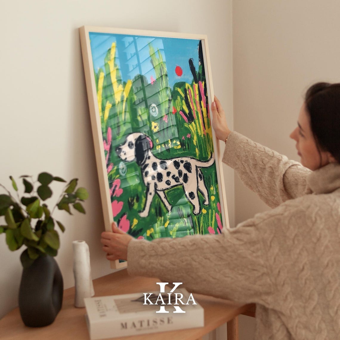 Dalmatian Dog Strolling Through a Lush Green Flower Garden Poster - Image 2