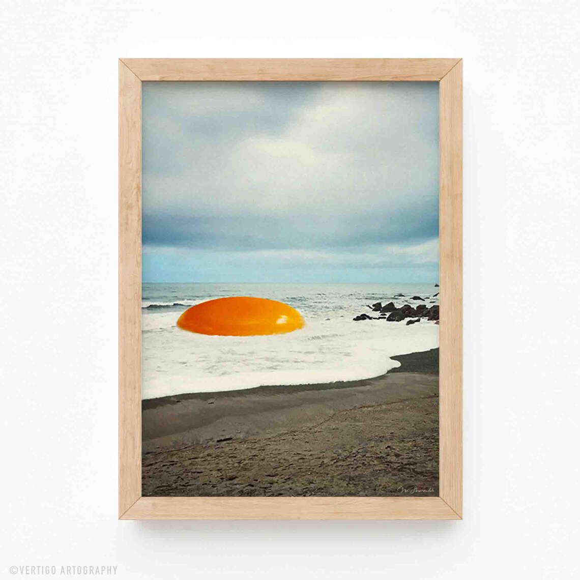Surreal Beach Egg Art Print, Whimsical Coastal Decor