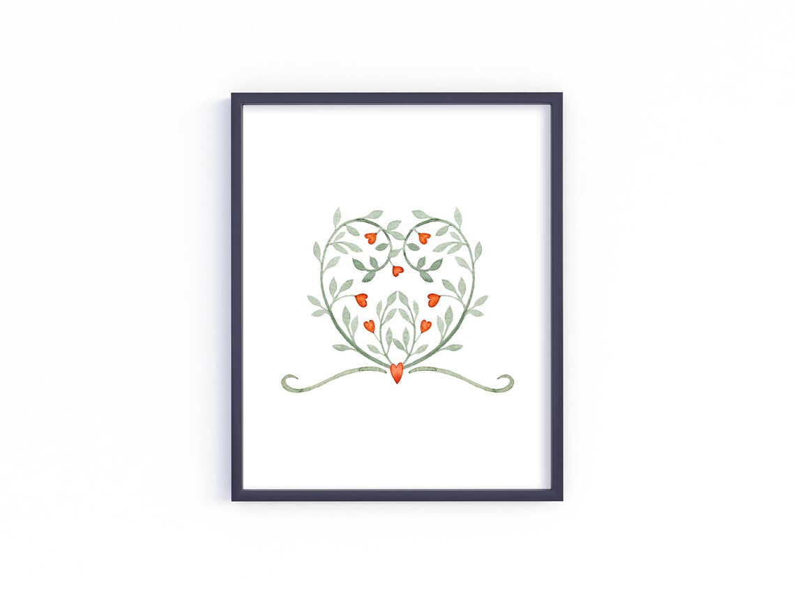 Heart Shaped Vine With Red Hearts Valentine Watercolor Poster - Image 4
