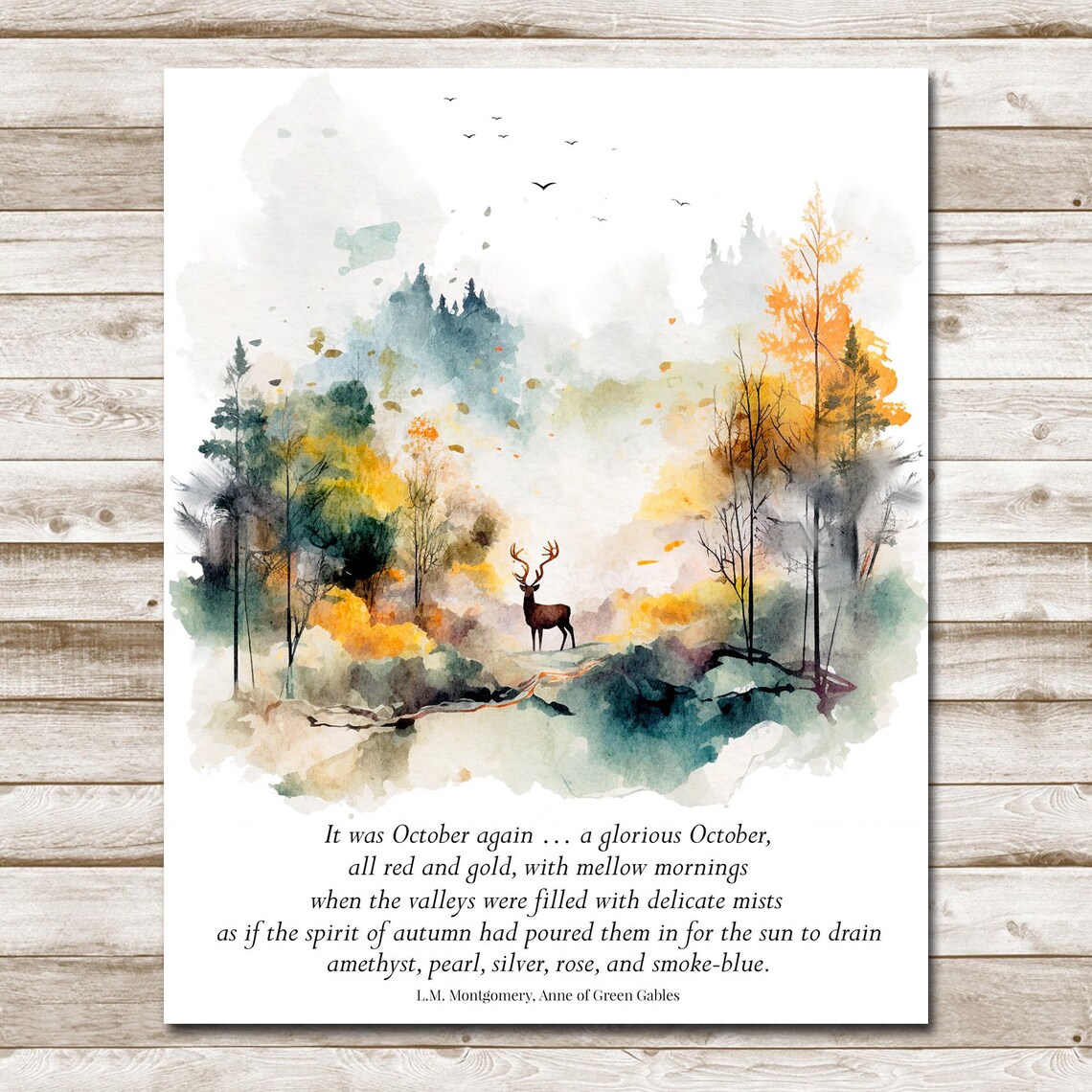 Anne Of Green Gables October Quote Autumn Forest Deer Watercolor Poster - Image 4